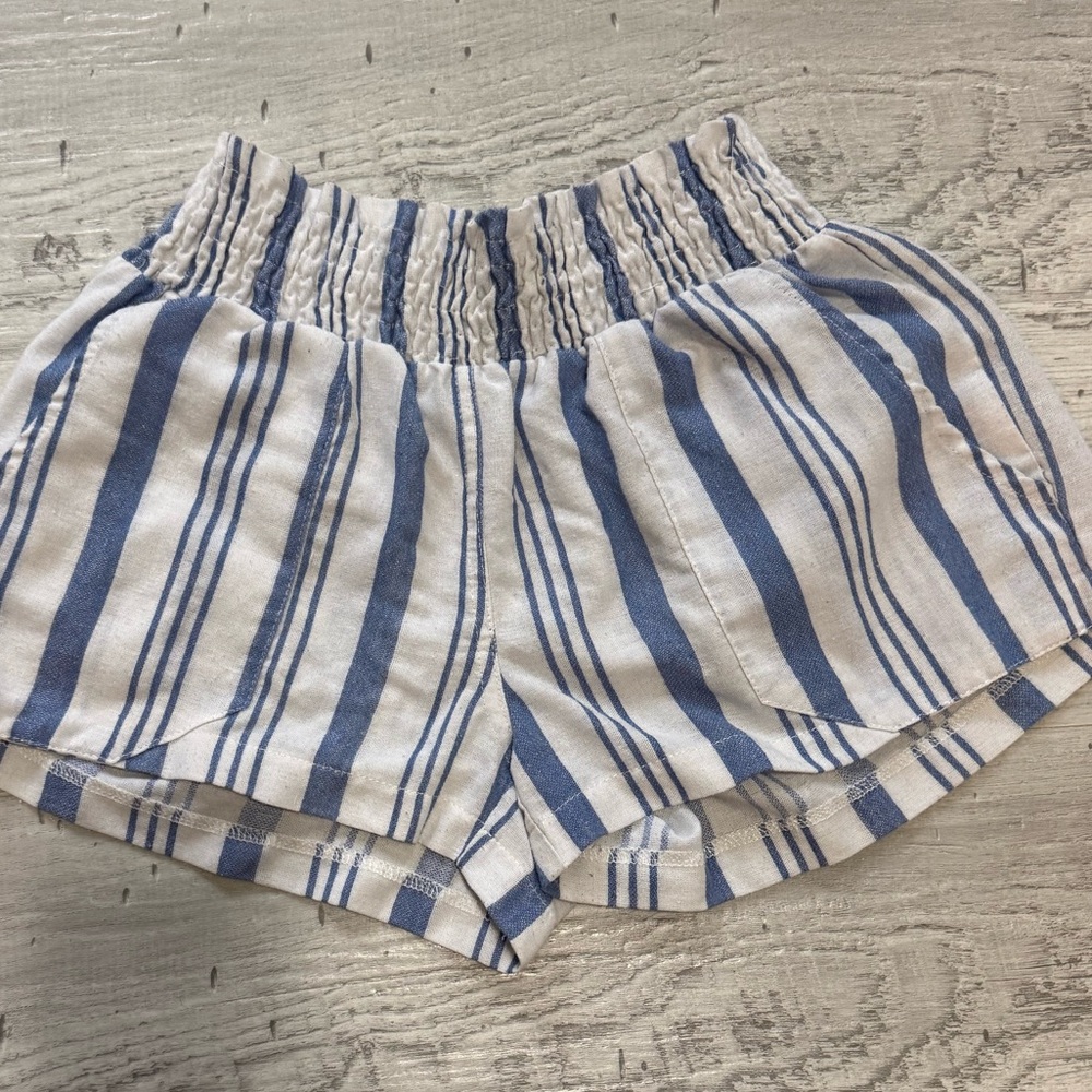 Navy and White Striped High Waist Women's Shorts